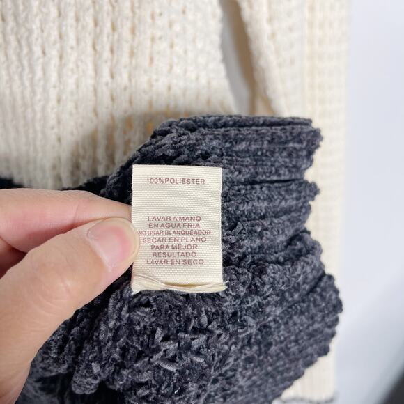 New Hem & Thread Large Cream Gray Chenille Colorblock Textured Sweater Crew Neck - Picture 9 of 9